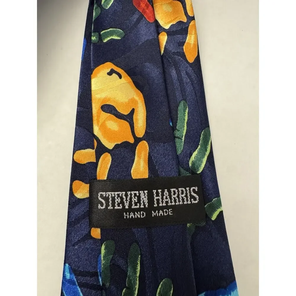Steven Harris Men's Blue Multicolor Abstract Art Woven Polyester Handmade Tie